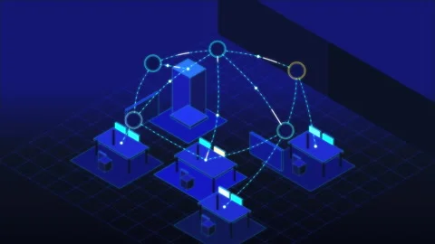 Isometric network server data connection blue motion graphic animation Stock Footage 346544575