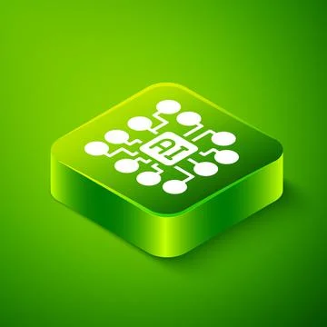 Isometric Neural network icon isolated on green background. Artificial Stock Illustration