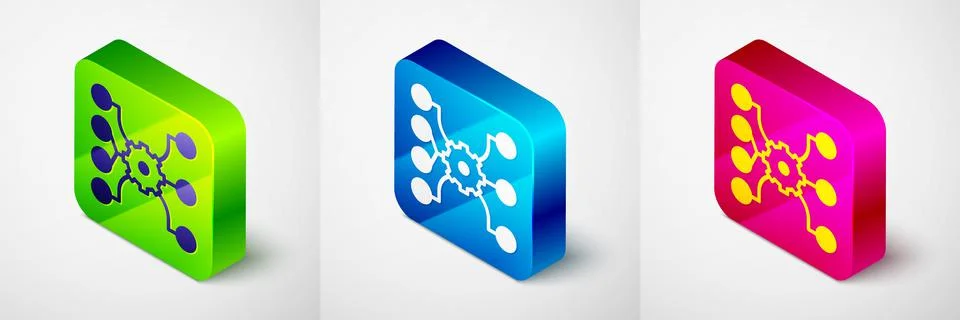 Isometric Neural network icon isolated on grey background. Artificial Stock Illustration