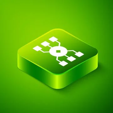 Isometric Neural network icon isolated on green background. Artificial Stock Illustration