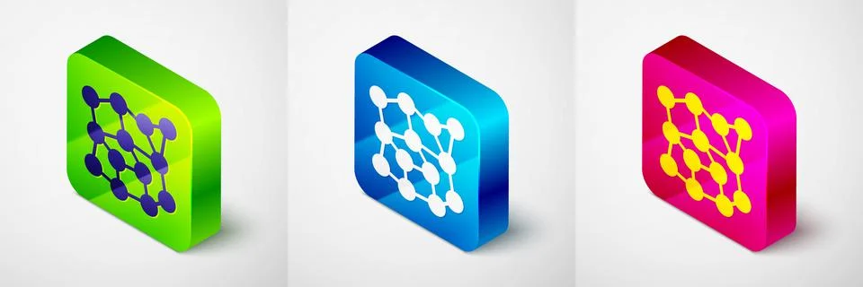 Isometric Neural network icon isolated on grey background. Artificial Stock Illustration