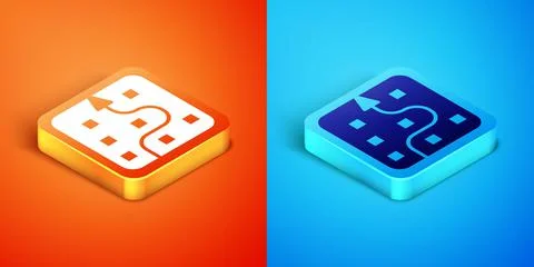 Isometric Neural network icon isolated on orange and blue background. Artificial Stock Illustration