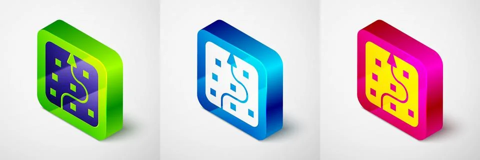 Isometric Neural network icon isolated on grey background. Artificial Stock Illustration