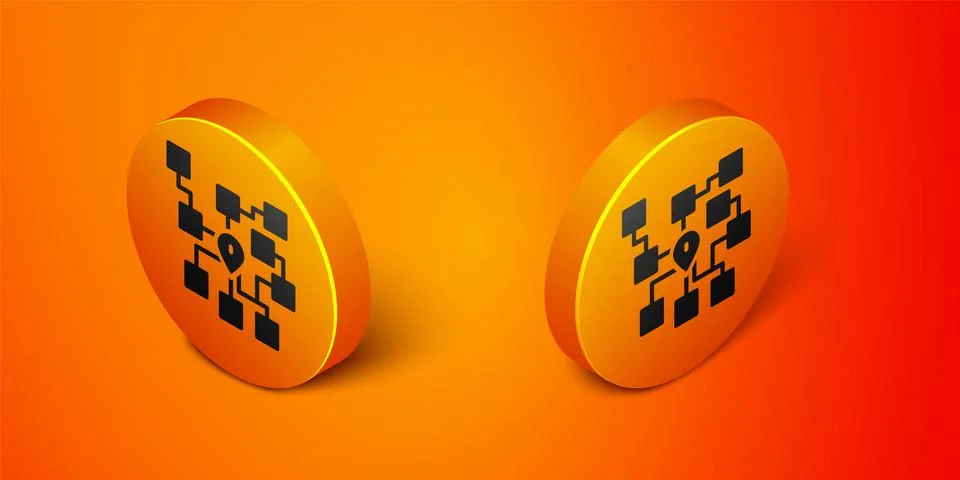Isometric Neural network icon isolated on orange background. Artificial Stock Illustration