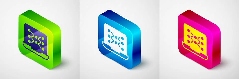 Isometric Neural network icon isolated on grey background. Artificial Stock Illustration