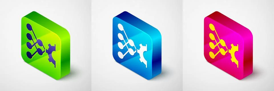Isometric Neural network icon isolated on grey background. Artificial Stock Illustration