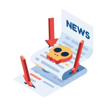 Isometric Newspaper with Falling Arrow and Skull Stock Illustration