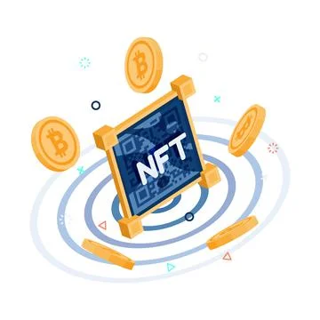 Isometric NFT Art Surrounded by Cryptocurrency Stock Illustration