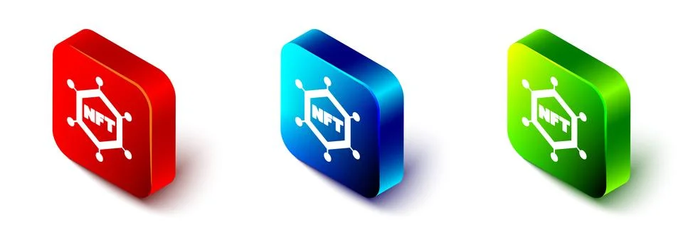 Isometric NFT blockchain technology icon isolated on white background. Non .. Stock Illustration