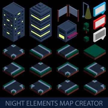 Isometric night elements map creator Stock Illustration