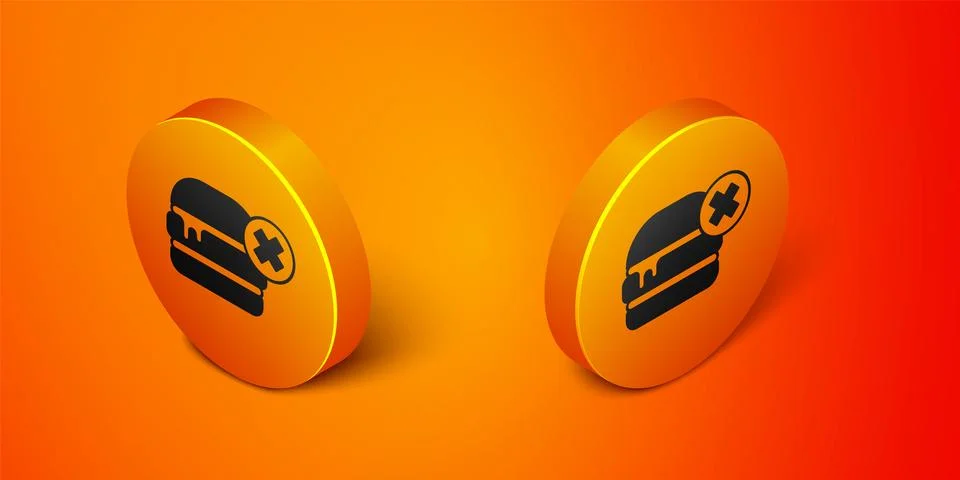 Isometric No burger icon isolated on orange background. Hamburger icon. Che.. Stock Illustration