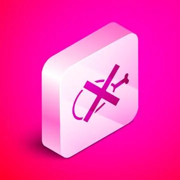 Isometric No meat icon isolated on pink background. No fast food allowed - ve 스톡 일러스트