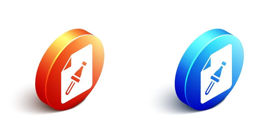 Isometric Note paper with pinned pushbutton icon isolated on white backgrou.. Illustrazione stock