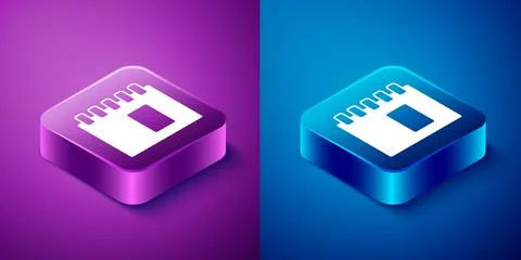 Isometric Notebook icon isolated on blue and purple background. Spiral notepad Stock Illustration