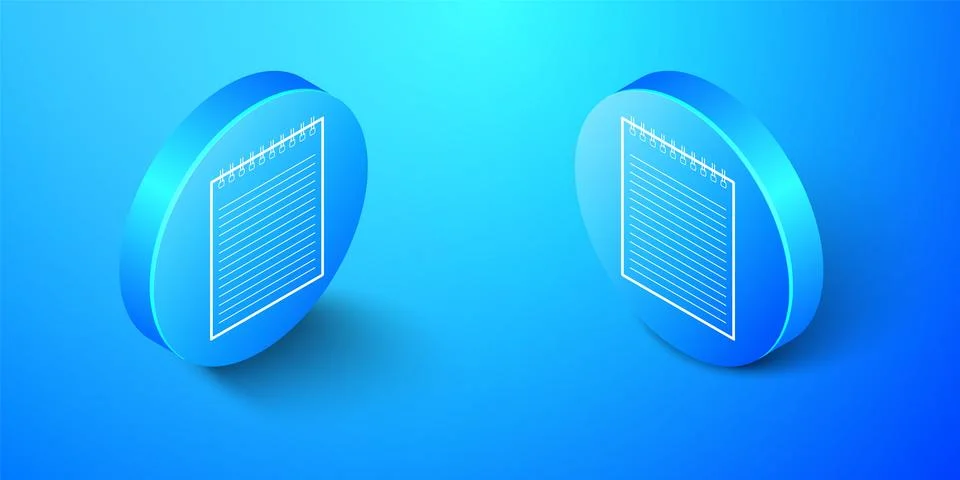 Isometric Notebook icon isolated on blue background. Spiral notepad icon. School Stock Illustration