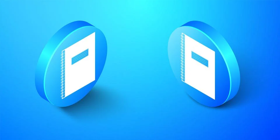 Isometric Notebook icon isolated on blue background. Spiral notepad icon. School Stock Illustration