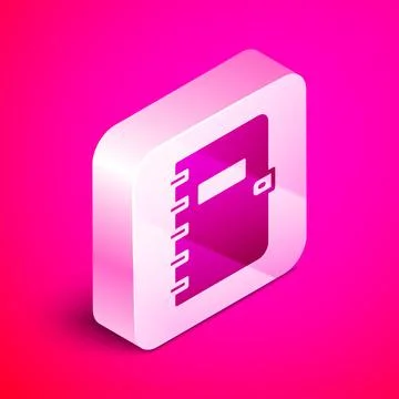Isometric Notebook icon isolated on pink background. Spiral notepad icon. School Stock Illustration