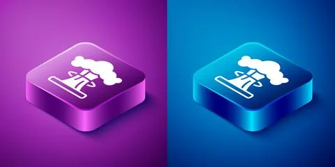 Isometric Nuclear explosion icon isolated on blue and purple background. At.. イラスト素材