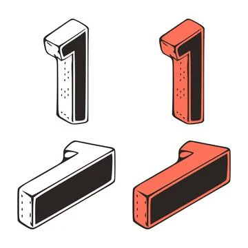 Isometric number 1 doodle vector illustration on white background. Stylized n Stock Illustration