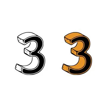 Isometric number 3 doodle vector illustration on white background. Number cli Stock Illustration