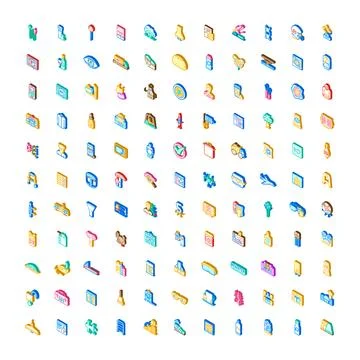 Isometric object symbol collection for various topics 스톡 일러스트