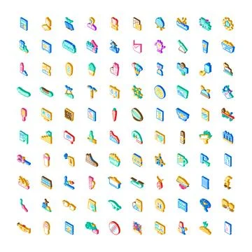 Isometric objects and symbols digital icon collection Stock Illustration