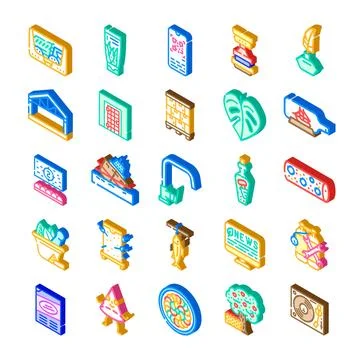 Isometric objects set presenting diverse daily life icons Stock Illustration
