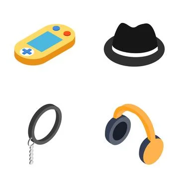 Isometric objects set representing entertainment and fashion accessories Stock Illustration