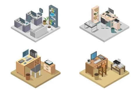 Isometric office desk on background Ilustración de archivo