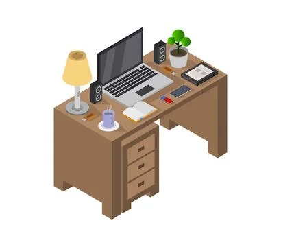 Isometric office desk Illustrazione stock