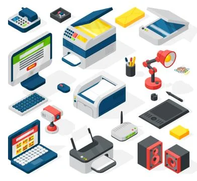 Isometric office equipment vector Stock Illustration