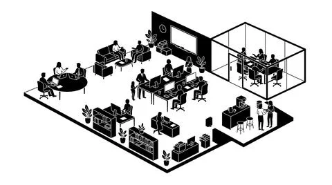 Isometric office floor plan with people working Stock Illustration