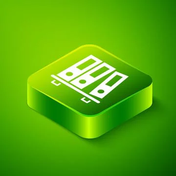 Isometric Office folders with papers and documents icon isolated on green Illustrazione stock