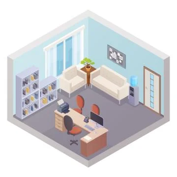 Isometric Office Interior With Boss Workplace Stock Illustration