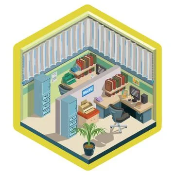 Isometric Office Interior Design Stock Illustration