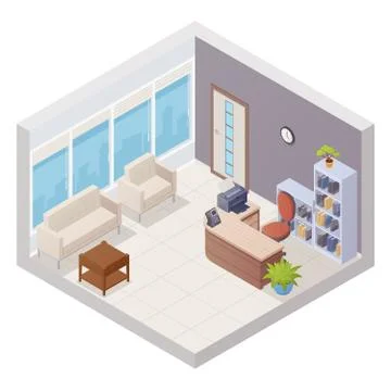 Isometric Office Interior 스톡 일러스트