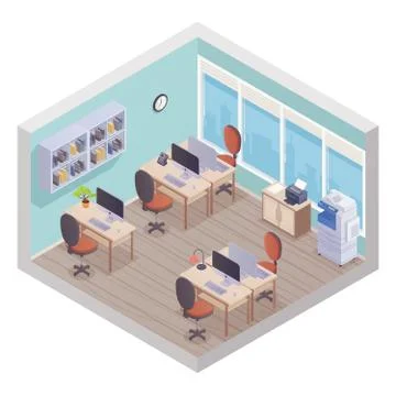 Isometric Office Interior 스톡 일러스트