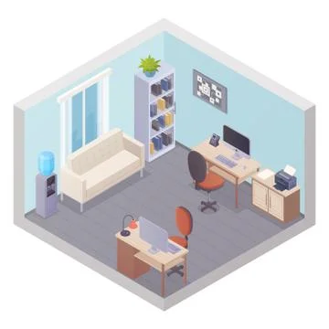 Isometric Office Interior With Two Workplaces 库存插图