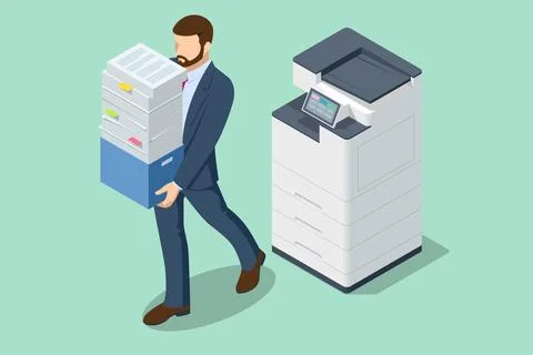 Isometric Office Multi-function Printer scanner. Print, copy, scan, fax. For Stock Illustration