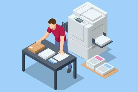 Isometric Office Multi-function Printer scanner. Print, copy, scan, fax. For Illustrazione stock