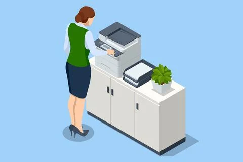 Isometric Office Multi-function Printer scanner. Print, copy, scan, fax. For Stock Illustration
