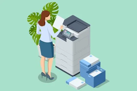 Isometric Office Multi-function Printer scanner. Print, copy, scan, fax. For Stock Illustration