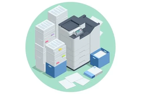 Isometric Office Multi-function Printer scanner. Print, copy, scan, fax. For Stock Illustration
