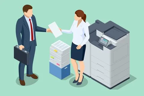Isometric Office Multi-function Printer scanner. Print, copy, scan, fax. For Stock Illustration
