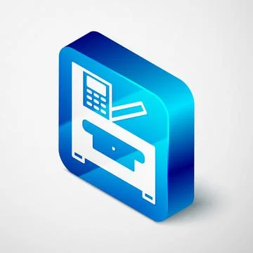 Isometric Office multifunction printer copy machine icon isolated on grey Stock Illustration