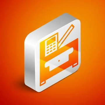 Isometric Office multifunction printer copy machine icon isolated on orange Stock Illustration