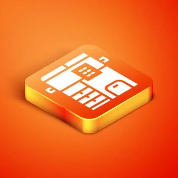 Isometric Office multifunction printer copy machine icon isolated on orange Stock Illustration