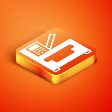 Isometric Office multifunction printer copy machine icon isolated on orange Stock Illustration