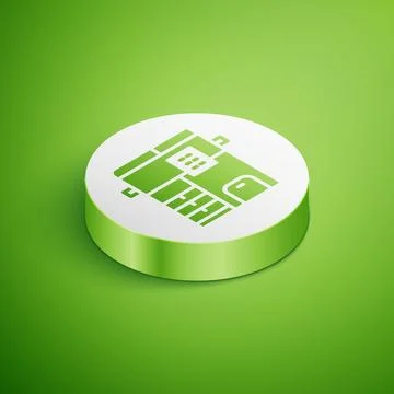Isometric Office multifunction printer copy machine icon isolated on green ba Stock Illustration