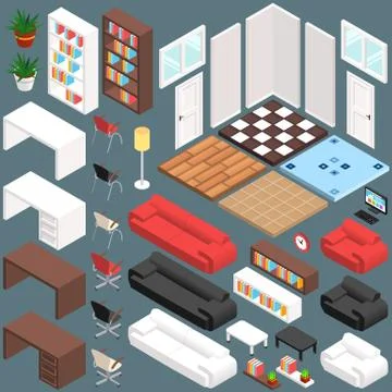 Isometric Office Planning. 3D Vector Creation Kit Stock Illustration